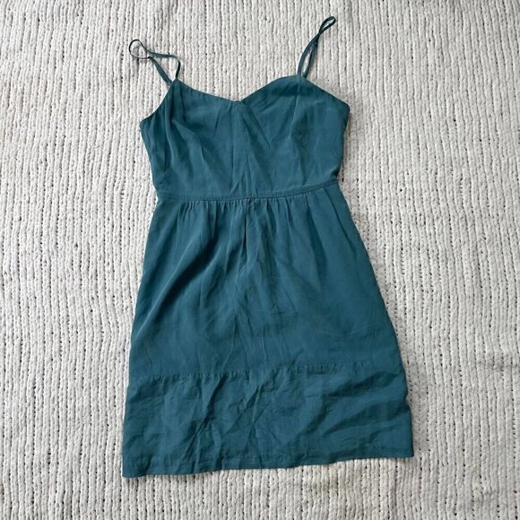 Madewell 100% Silk Turquoise Sundress - Size 2 - Picture 1 of 5